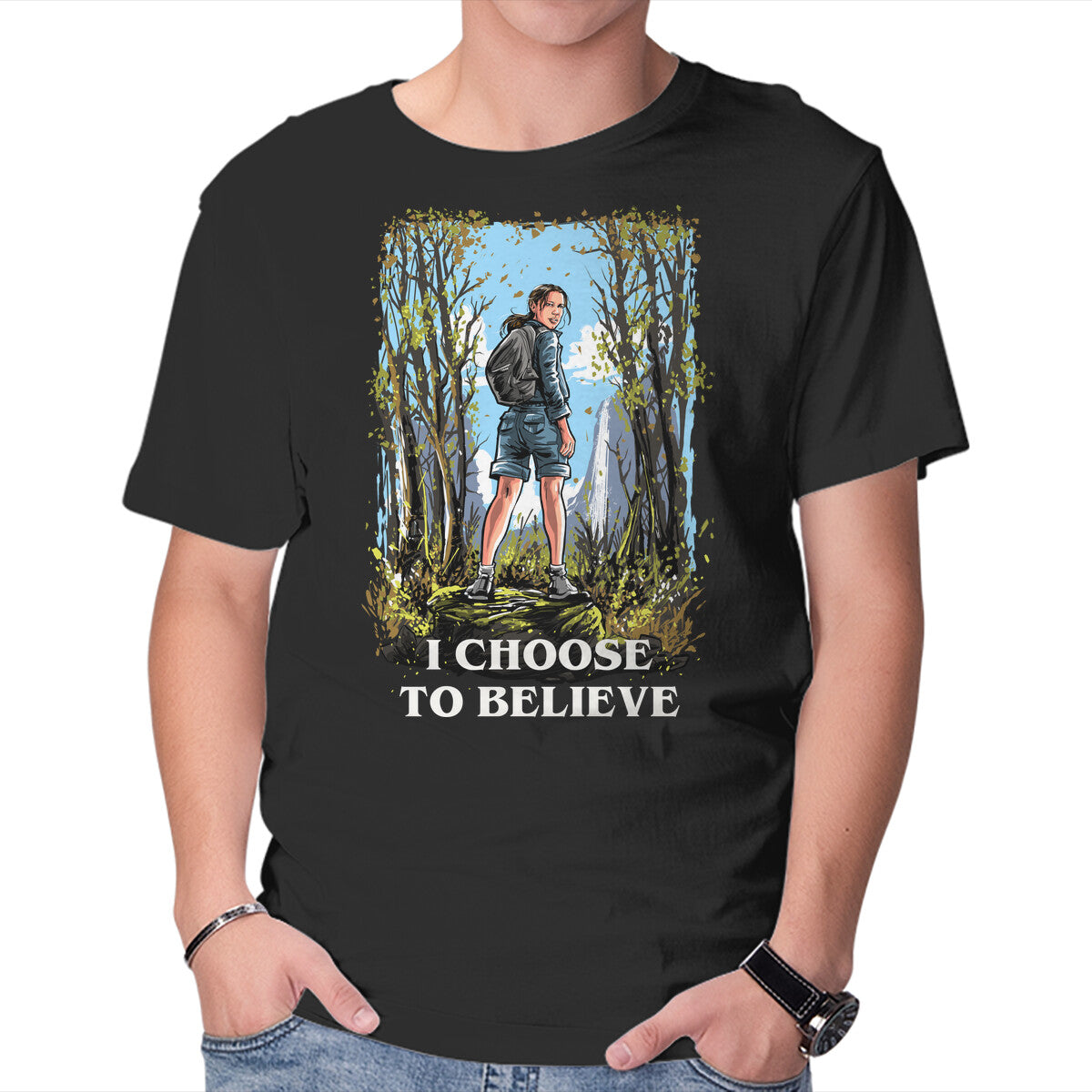 Unisex Crew Neck T-Shirt I Choose To Believe Graphic Short Sleeve Casual Tee L