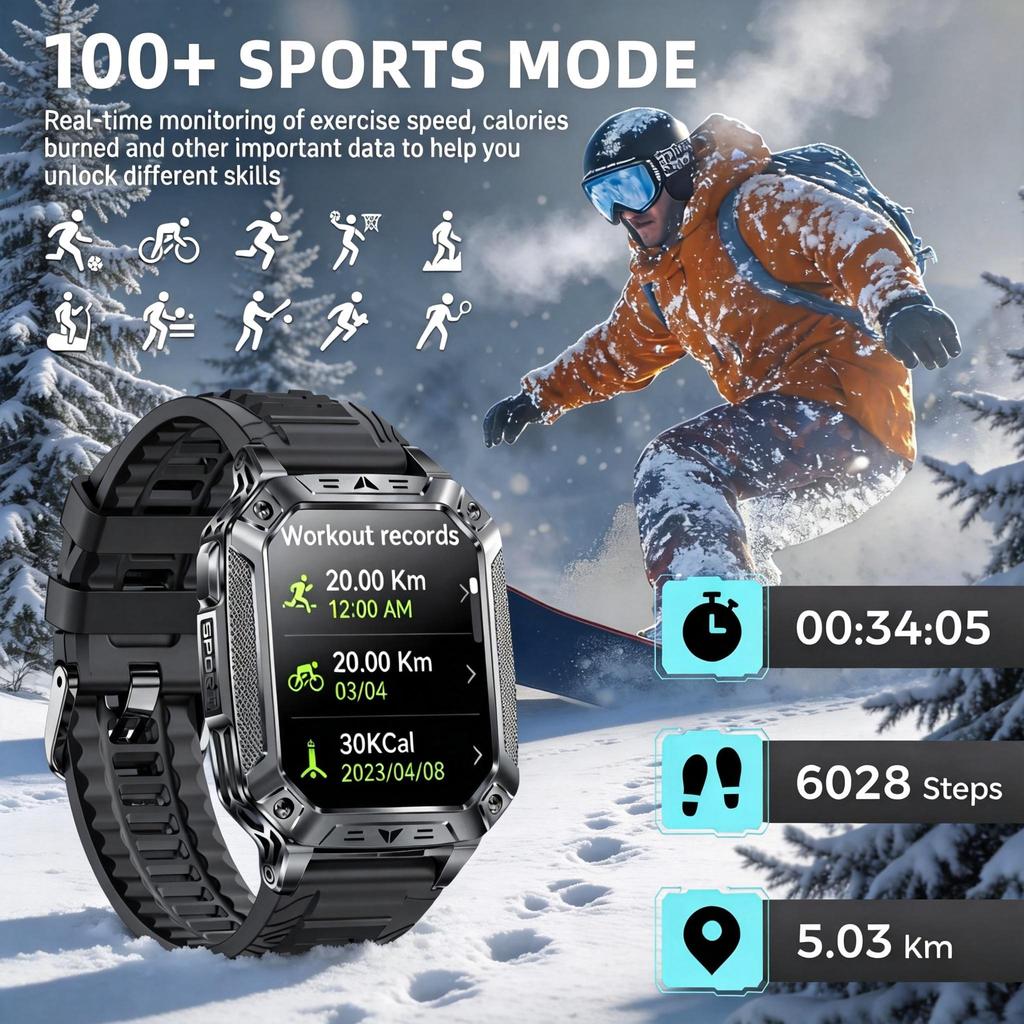 New 1400mAh Super Battery Durable Adult Smart Watch 2.01 inch GPS Trajectory 10ATM Waterproof BT Call Sports Smartwatch Men