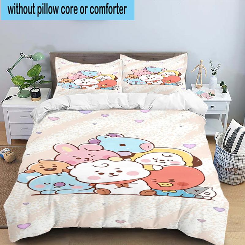 3PCS K-pop Cartoon Friends 3pcs Bedding,Including 3PCS Duvet Cover And 2pcs Pillowcases Perfect for Christmas,Ideal for Bedroom, Dormitory