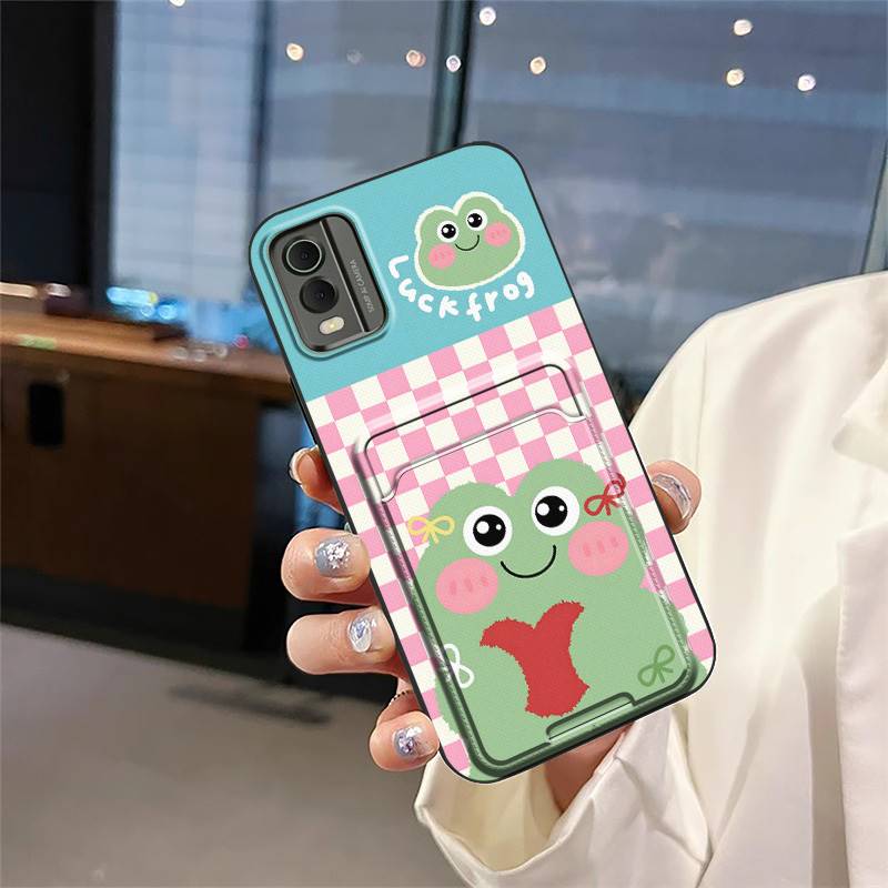 Cute Cover Phone Case For Nokia C32 Soft Case Card Slot Card Sleeve Back Cover Silicone Card Bag Anti-dust Graffiti TPU