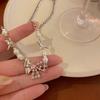 IF ME Elegant Bow Beads Necklace for Women Zircon Artificial Pearls Necklaces Silver Chain Accessories Jewelry