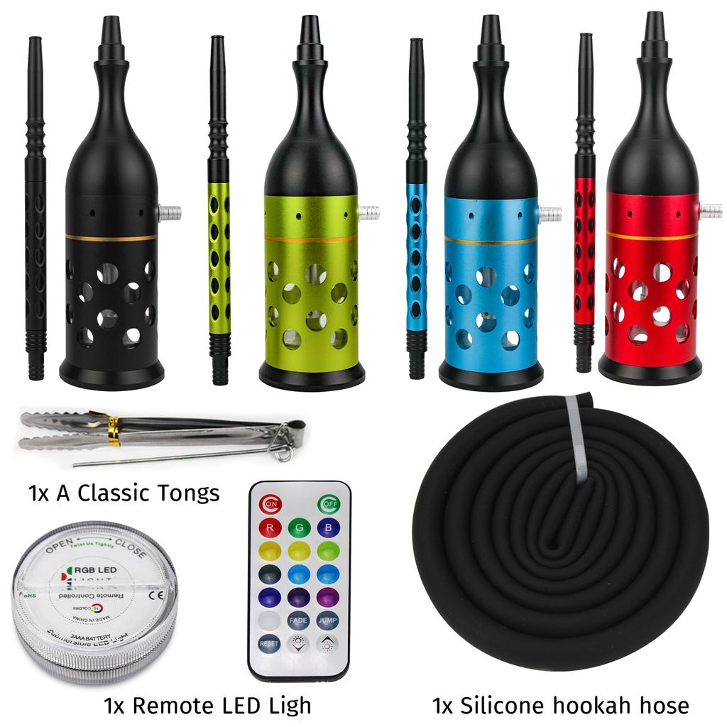 New Style Travel Hookah Set Include Classic Tongs LED Light and Glass Base Nargile Chicha Shisha Accessories Portable Hookah