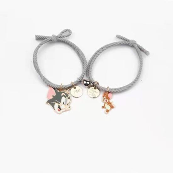 1 Pair Couple Bracelet Adjustable Cartoon Charm Magnetic Half Love Heart Friendship Bracelet Fashion Accessories Romantic Birthday Gift