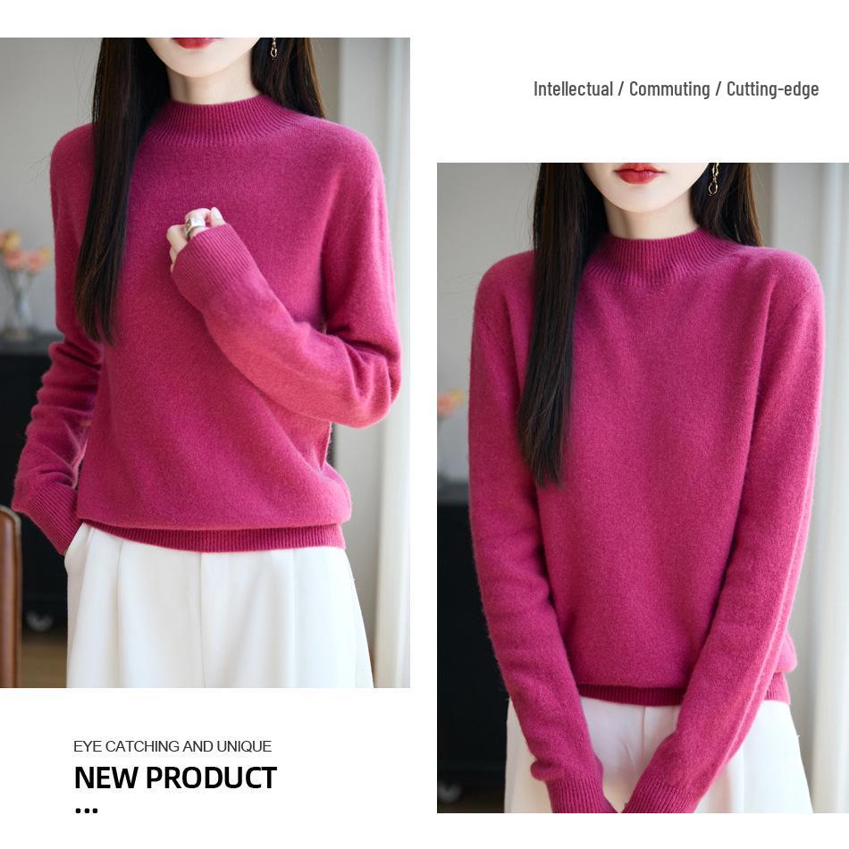 Women's Seamless Knit Base Layer Pullover - Autumn/Winter 2025, Half-High Neck, Long Sleeve, Versatile & Trendy Sweater.