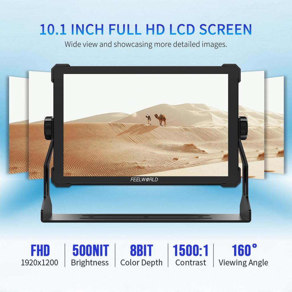 FEELWORLD T10 Monitor do aparatu DSLR z 3D i 1920x1200 HDMI oraz Zestaw zasilania zewnętrznego F970 10,1-calowy LUT, HDR, Forma fali, Ekran dotykowy, 2.0