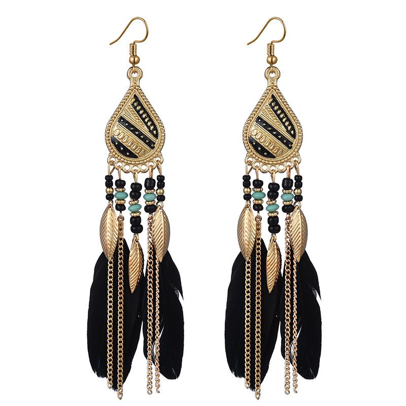 Bohemian Long Tassel Feather Earrings - Trendy Douyin-Inspired Design for Women