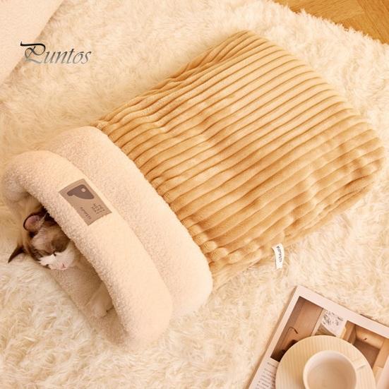 Katzen-Winterschlafsack, Plüsch, warmes Katzenbett, Höhle, 360-Grad-Wickel, Katzen-Wärmekissen, Schlafsack für kleine Hunde und Katzen