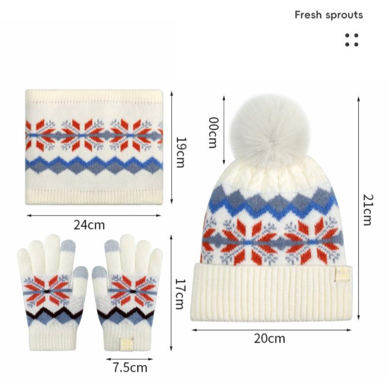 Children's Autumn and Winter Knitted Three Piece Warm Hat Scarf Gloves Thickened Yarn Ear Protection Hat