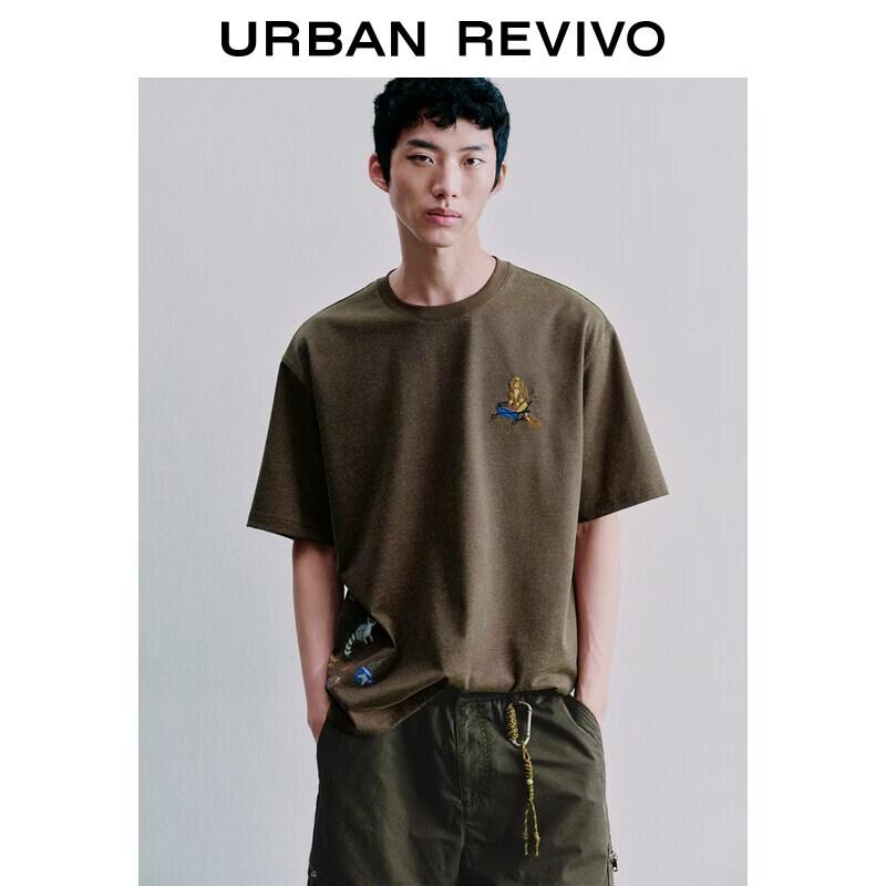 

UR 2026 Spring Men s Retro Embroidered Crew Neck T-Shirt S