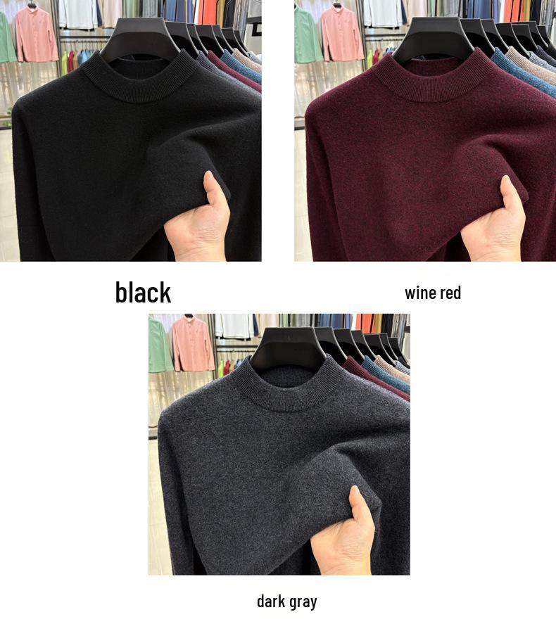 Men's 100% Pure Merino Wool Sweater - Solid Color Half-High Neck for Autumn/Winter 2025