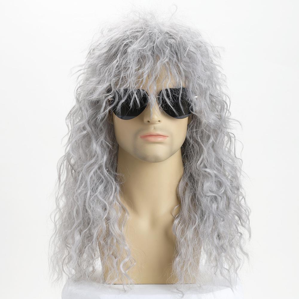 

Men’s Rock & Heavy Metal Style Long Curly Wig Halloween Party Costume Synthetic Full Cap Wig сірий