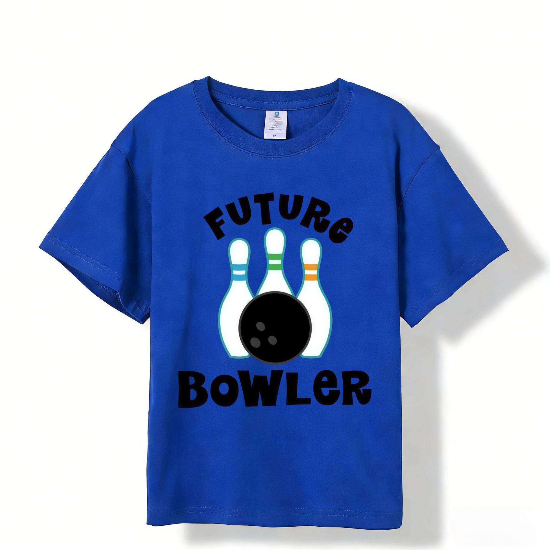 

180g Pure Cotton Short Sleeve Cartoon Bowler Bowling Print Kids T-Shirt 120 cm синий
