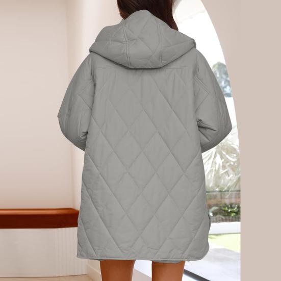 Women's Quilted Puffer Jacket Hooded Long Sleeve Winter Padded Down Coat Lightweight Warm Jacket with Pockets