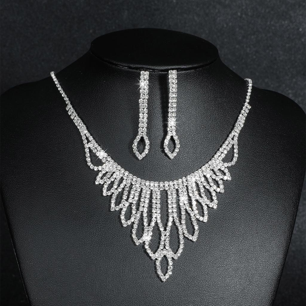 Fashion Super Beautiful Necklace Earrings Set Rhinestone Sparkling Stud Earrings Wedding Party Two-piece Wedding Dress Dress Accessories