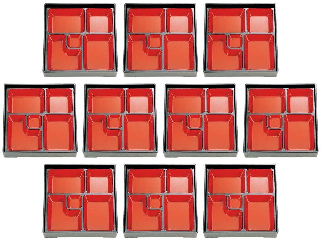 Set of 10 ABS Shokado DX Makunouchi Red and Black x x 4 Shokado Bento ABS Setomonohonpo [A] 8.5-inch Dividers, [23.5 23.5 cm] Box, Resin,