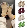 Touchscreen Rhinestone Gloves Women Knit Gloves with Rhinestone On Finger Tips Winter Full Finger Gloves Luxury Mittens