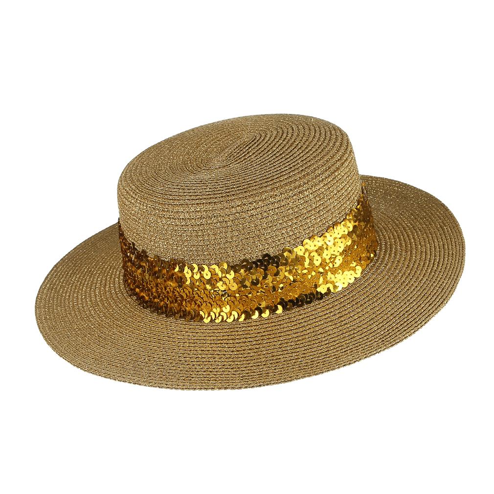 Flat Top Hat Sequins Decor Straw Hat 