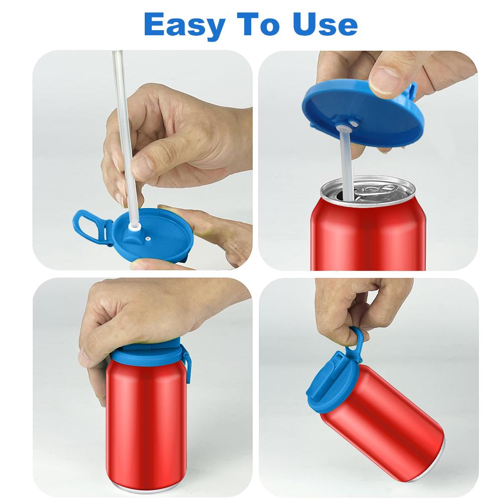 10/1PCS Portable Soda Can Lid Silicone Straw Soda Can Lid with Straws Reusable Suitable for Canned Beverages Beer Juice Soda