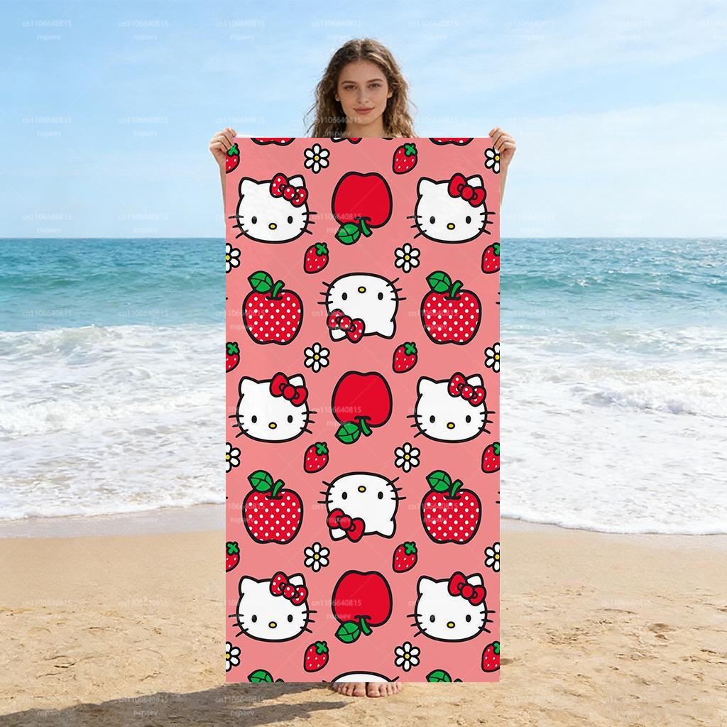 

Kawaii Hello Kitty Microfiber Beach Towel Lightweight Quick Dry Towel for Yoga Camping Travel Bathroom W30*H60(CM)