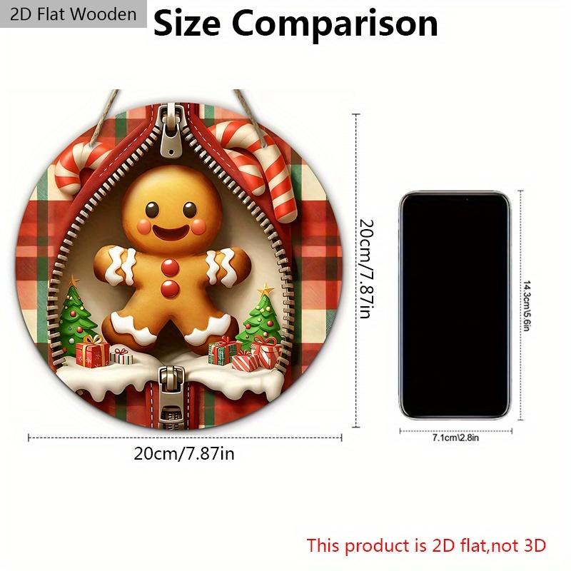 Christmas Wooden Sign with Adorable Gingerbread Man Pattern - Navidad Round Sign for Front Door, Wall Hanging Decor - Ideal Christmas Decoration