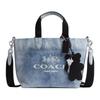 Tour 20 Klassisches Kutschenlogo Denim und Glattleder Tragetasche Schulterhandtasche Klein Unisex Paarstil Hellblau