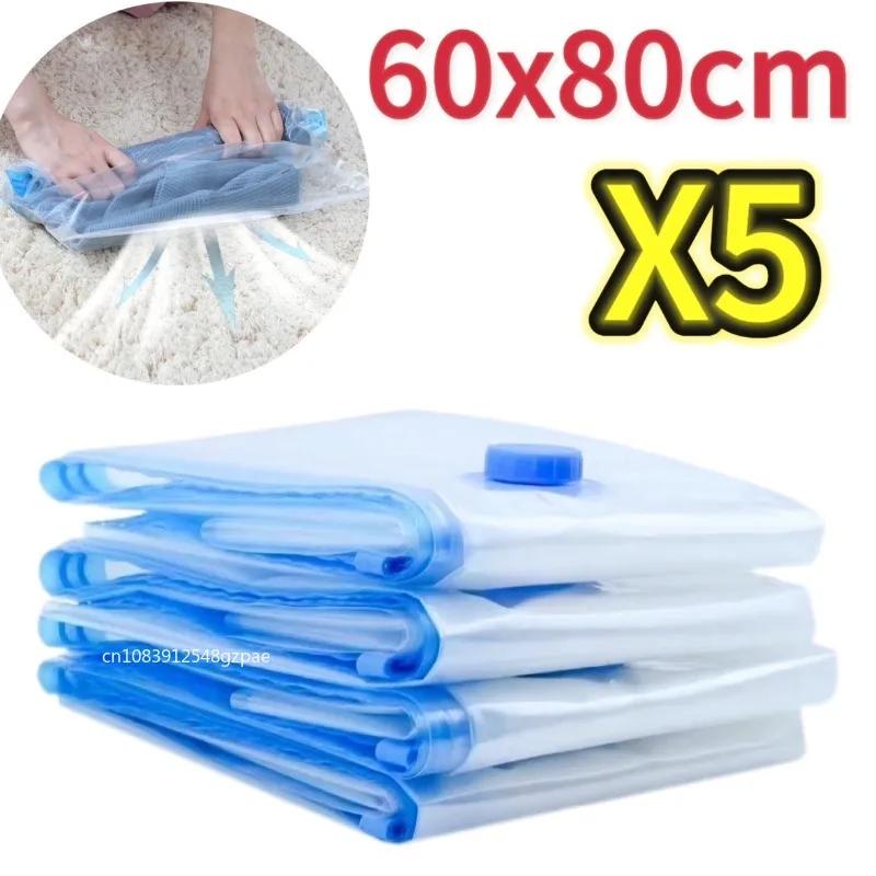 5/3PCS Vacuum Storage Bags with Pump Transparent Folding Compressed Space Saving Vacuum Bag for Clothes Bedding Organizer