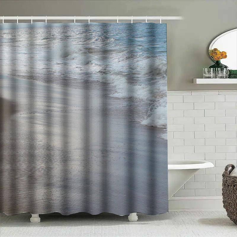 Duschvorhang im Strand-Design mit 3D-Ozeanwellen für Badezimmer-Deko-Accessoires Wasserdichte Stoffeinlage enthalten (Für dich: W7