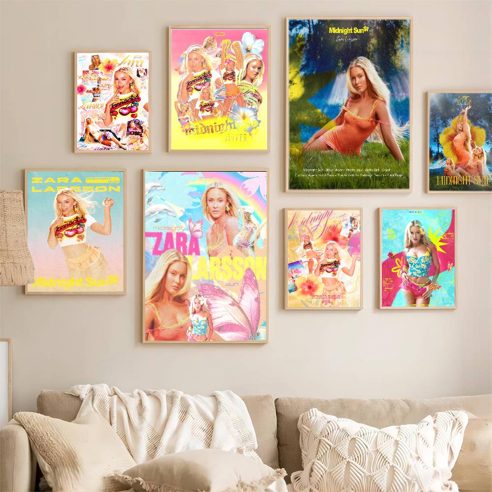 Sängerin Zara Larsson Mitternachtssonne Anime Selbstklebendes Kunstposter Ausgefallener Wandaufkleber für Wohnzimmer Bar Dekoration Dekorativ