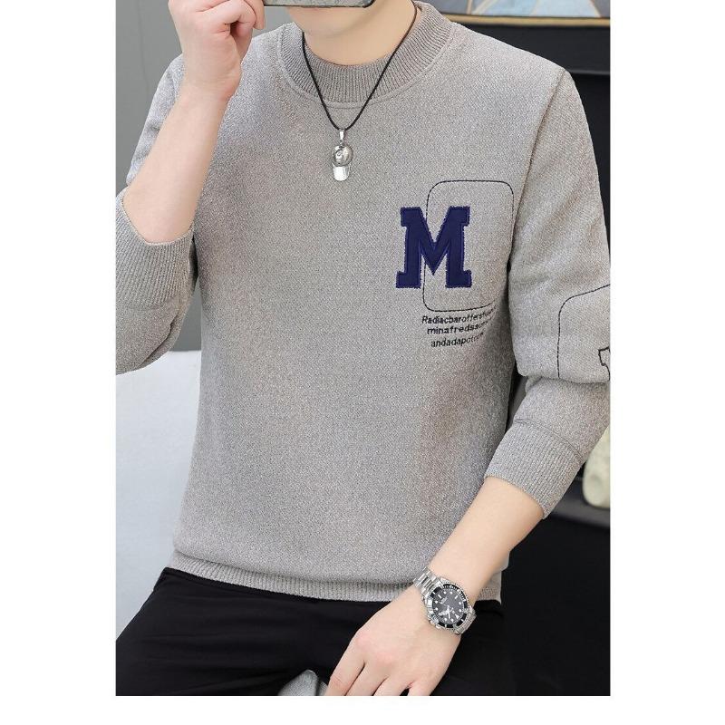 

One-piece Velvet Plus Velvet Thickened Sweater Autumn and Winter Men s Round Neck Sweater Youth Thermal Clothing Bottoming Shirt L
