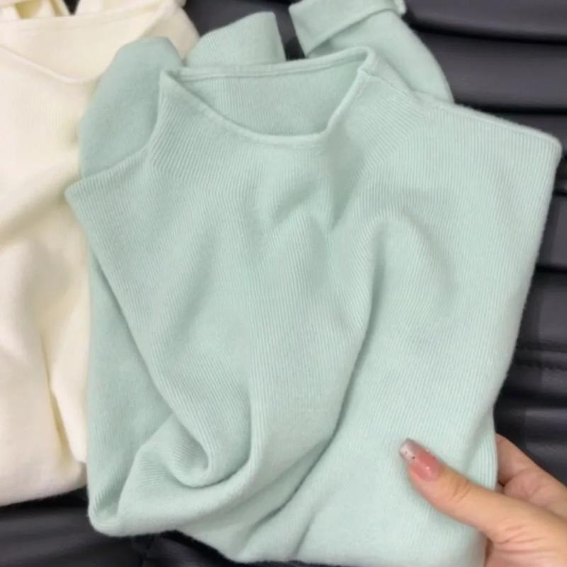 Japanese Minimalist Stand Collar Knit Base Layer Women Fall Winter Long Sleeve Inner Wear Sweater Casual Versatile Top