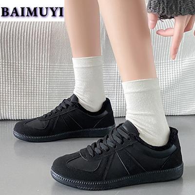 Women Flats Sneakers Fur Warm Shoes 2025 Trend Short Plush Winter New Running Sport Boots Designer Casual Walking Mujer Zapatos