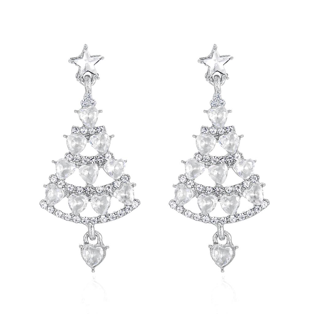 Trendy Shiny Full Rhinestone Christmas Tree Stud Earrings For Women Luxury Wedding Jewelry Girl Tassel Earring Jewerly