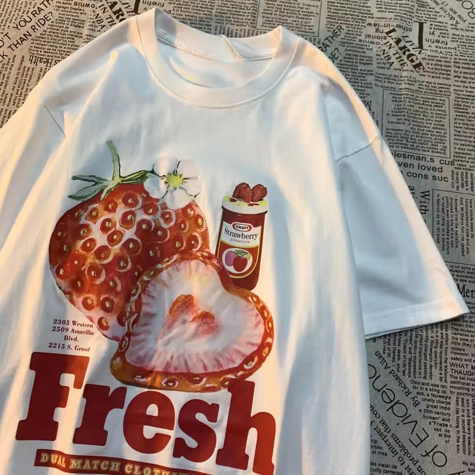 

Женские футболки с клубникой, женская футболка манга, женская одежда манга, женская одежда, мода, удобная и дышащая летом S