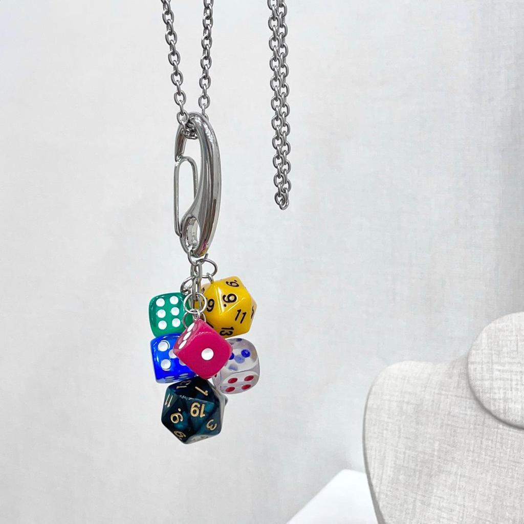 Unique Multi-Element Colorful Dice Pendant Keychain Necklace