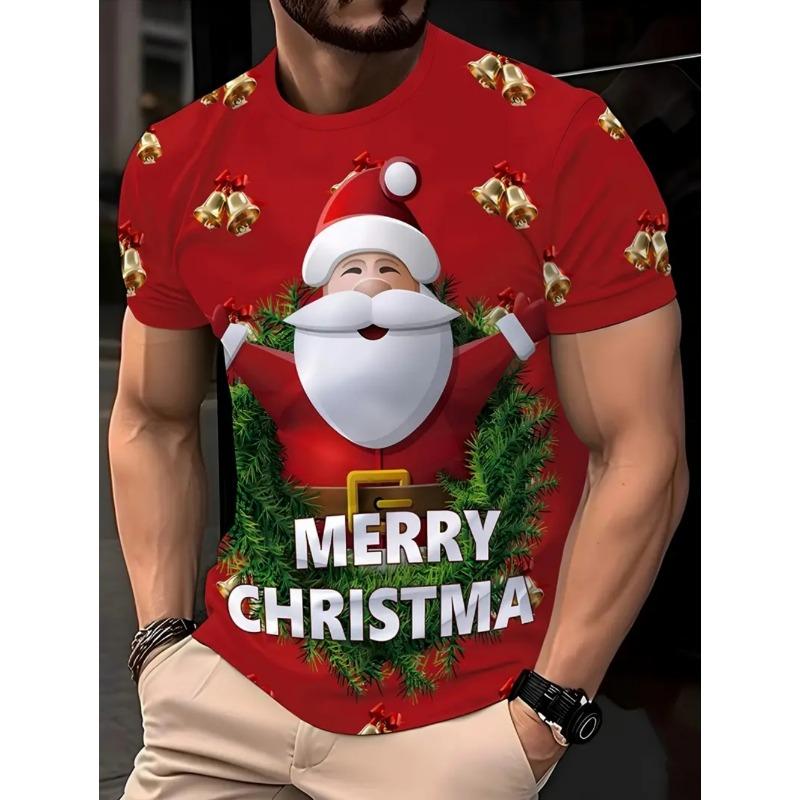 Christmas Men's T-Shirt Cute Santa Claus Pattern Short Sleeve T-Shirt Holiday Fashion Top Tees Casual Comfortable Men's Clothing