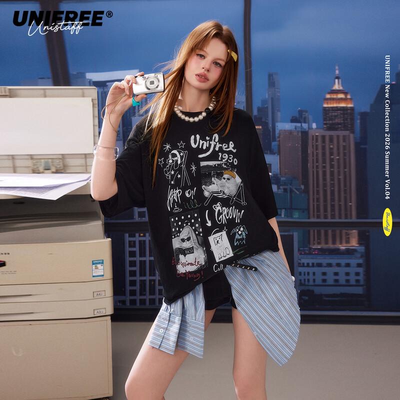 UNIFREE Cute Pet Graffiti Print Street Style T-shirt S