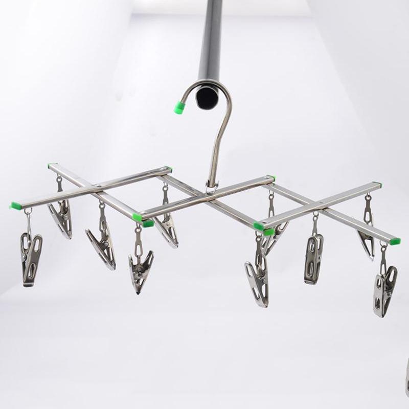 Foldable Laundry Hanger Stainless Steel Underwear Sock Drying Rack Windproof Flat Head Design Rust Resistant Strong Grip Clip