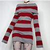 Y2K Gestreept One-Shoulder Slim Gebreide Trui Jurk