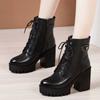 Black waterproof table thick heel Martin boots autumn and winter new side zipper versatile women's boots