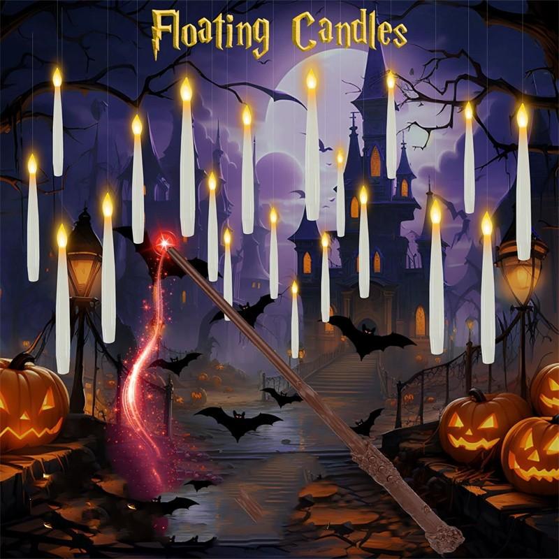 Halloween Decoration Floating LED Candles 10/20PC Flameless Flicker Candle with Magic Wand Remote Control For Christmas Birthday