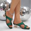 European and American high-heeled sandals women's 2025 summer new large-size thick-heeled square head one-character cool slippers