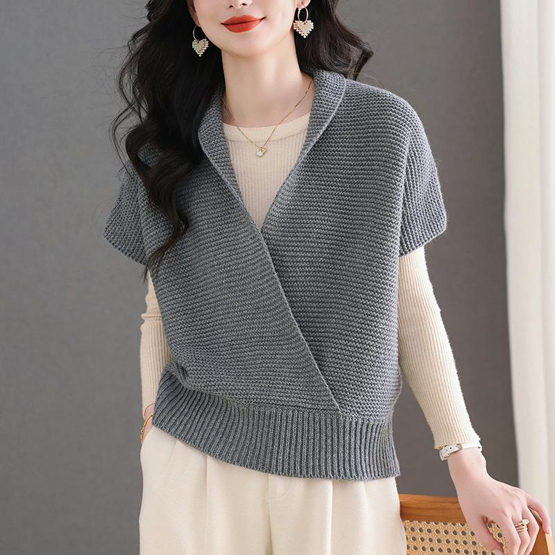 

Женский вязаный пуловер, жилет - Весенне-осенняя мода (2025) M серый