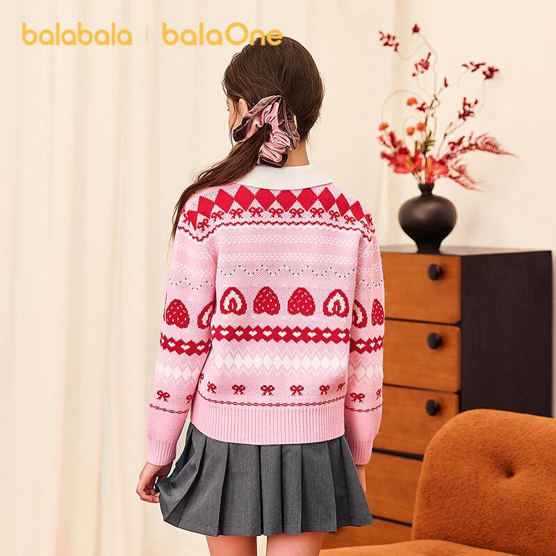 Balabala Girls' POLO Collar Heart Pattern Knit Sweater