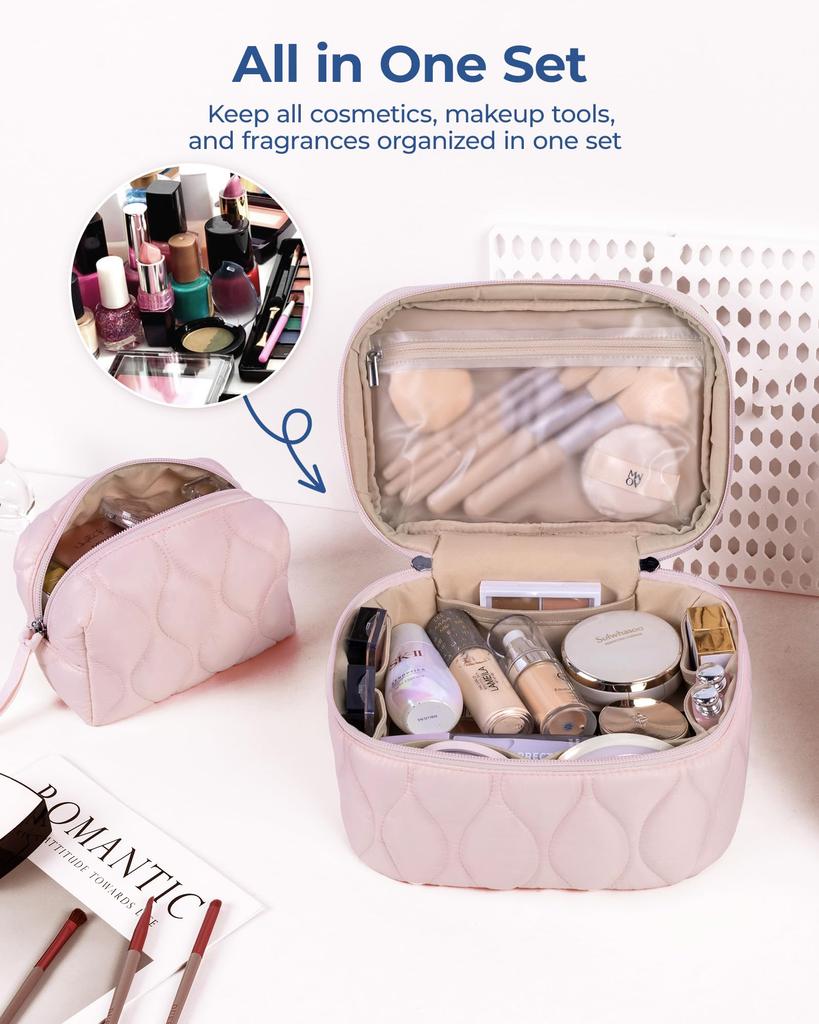 BAGSMART Makeup Large Small Cosmetic Travel Makeup Cosmetic Storage Bathroom Easy Perfect for Business Pink Pouch, Capacity, Organizer, Pouch, Pouch,