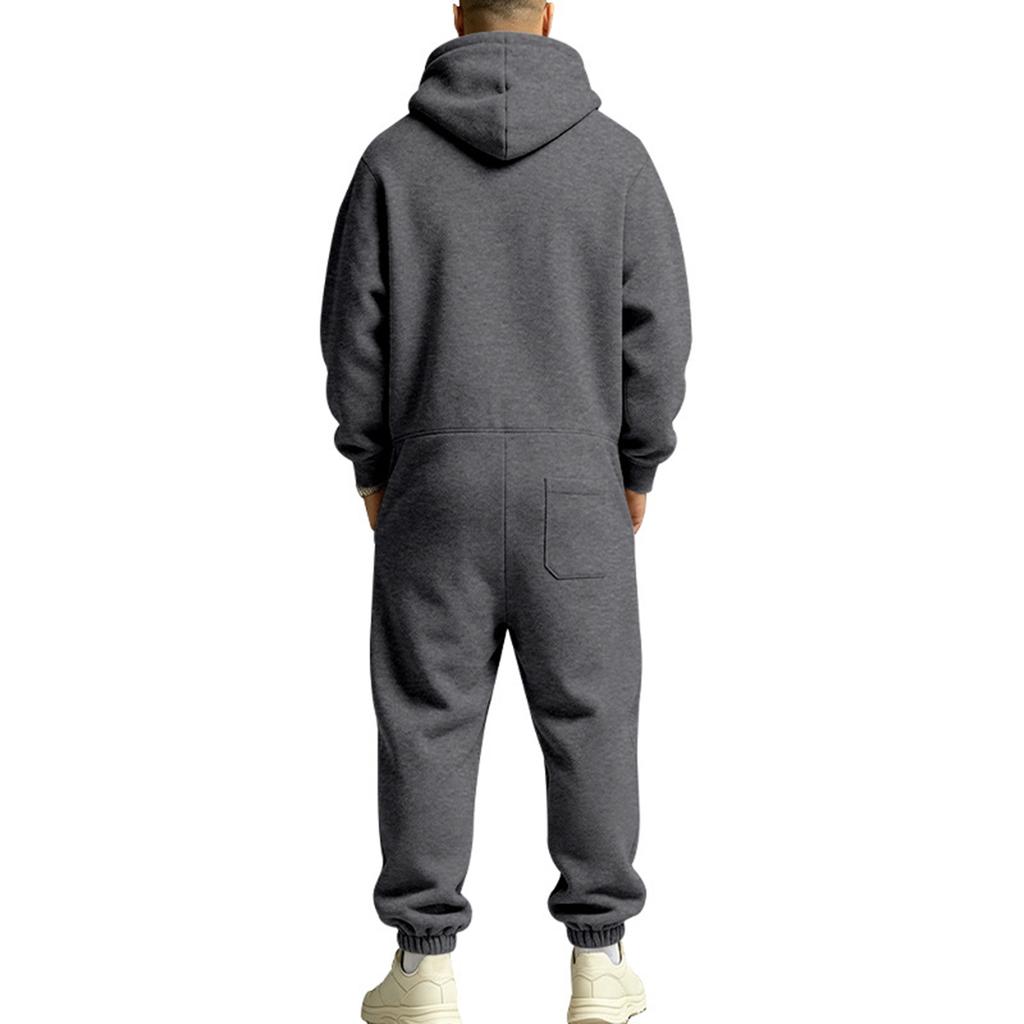 Men's Lined Hooded Jumpsuit Set for Winter Outdoor Sports, Loose Fit Hip Hop