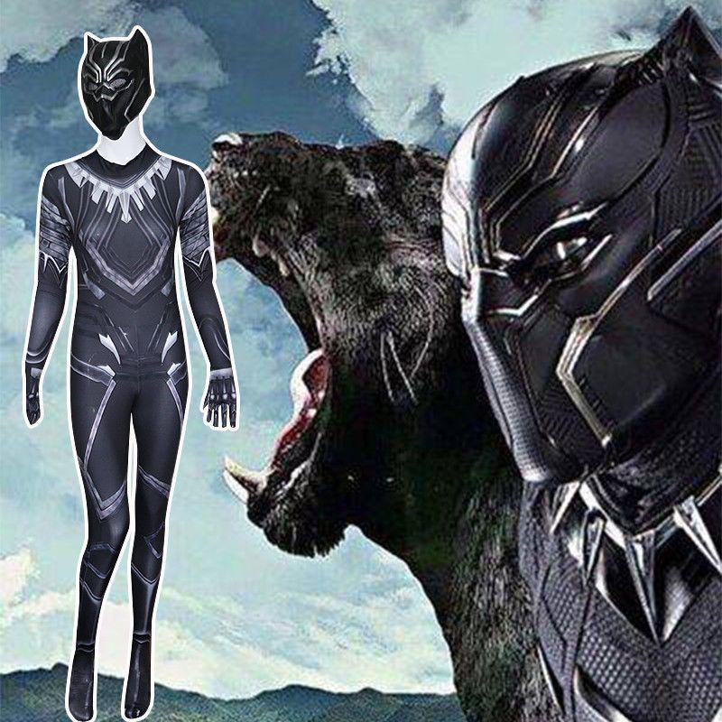 Halloween Costume 2018 Black Panther Necklace Jumpsuit Mask Fancy Dress Cosplay