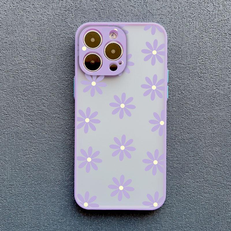 Art Flat Flower Pattern Protective Phone Case For iPhone 11 12 Mini 13 Pro Max 16 15 14 Pro Max Plus 7 8 Plus X XR XS Back Cover