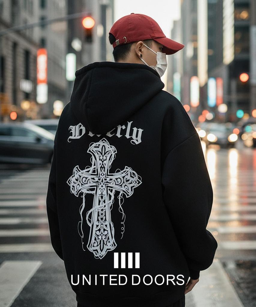 The Doors with a Printed Back and Sporty Cross Dance Matching Working Dog Plus Harajuku Hoodie, Pullover, Pockets, Design, Fall/Winter Gift, Costume,
