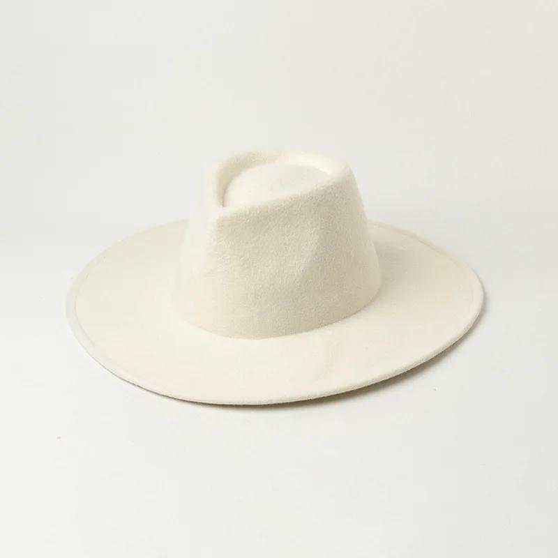 

New Fashion Women white Wide Brim Pure Wool Fedora Hat Classical Panama Hat Wedding Party Church Derby Ladies Hat білий