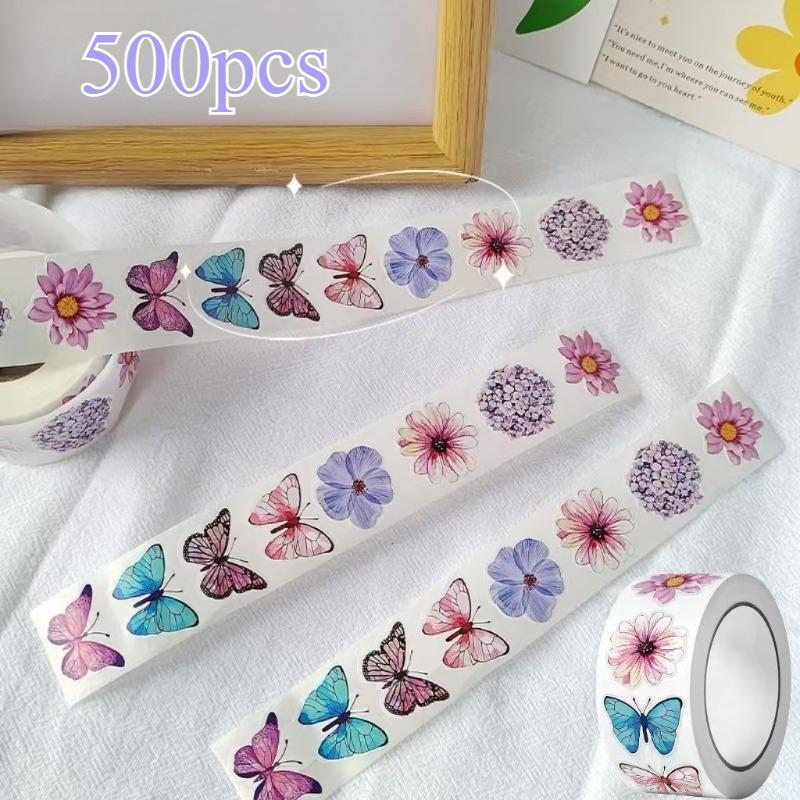 

500pcs/roll Butterfly Flower Sticker 1 Inch 8 Design Colorful Butterfly Decals Decorative Flowers Cute Sticker Party Favor Decor